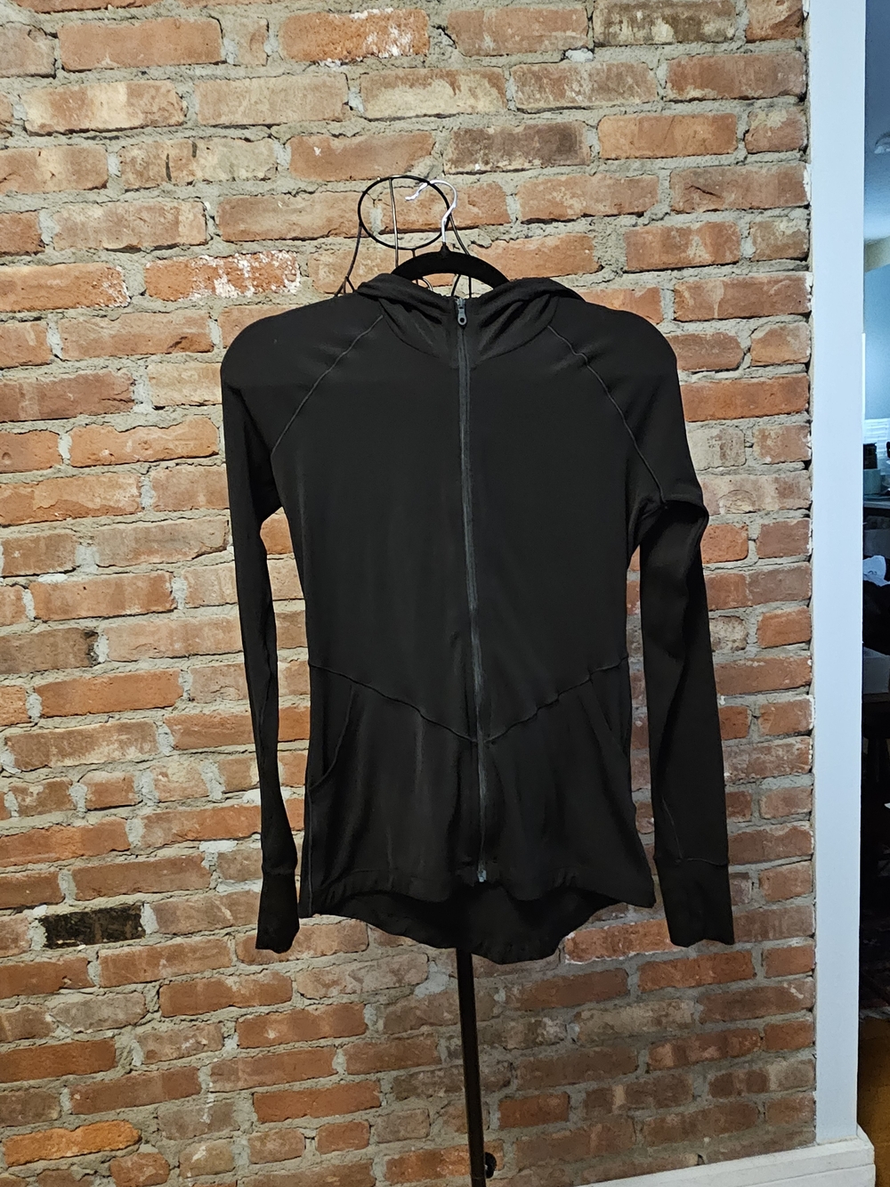 aerie Black Full-Zip Hooded Performance Jacket  With Pockers Xsmall